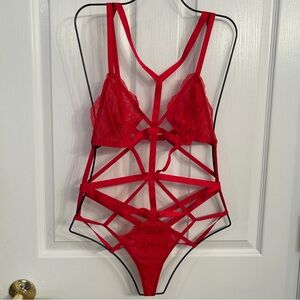 Red Strappy Lace Bodysuit